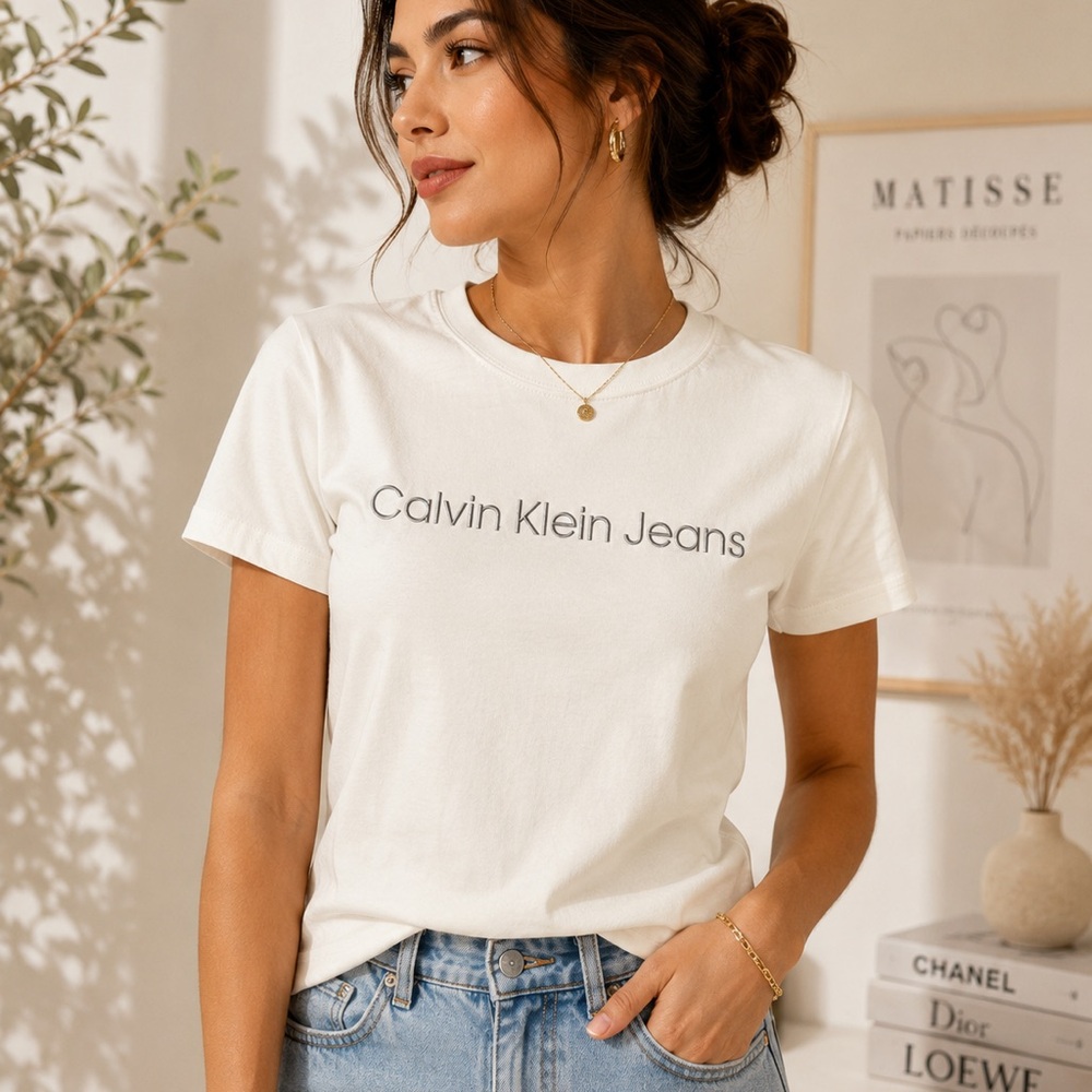 Calvin Klein Jeans White Logo T-Shirt | Women's Size S | NWT